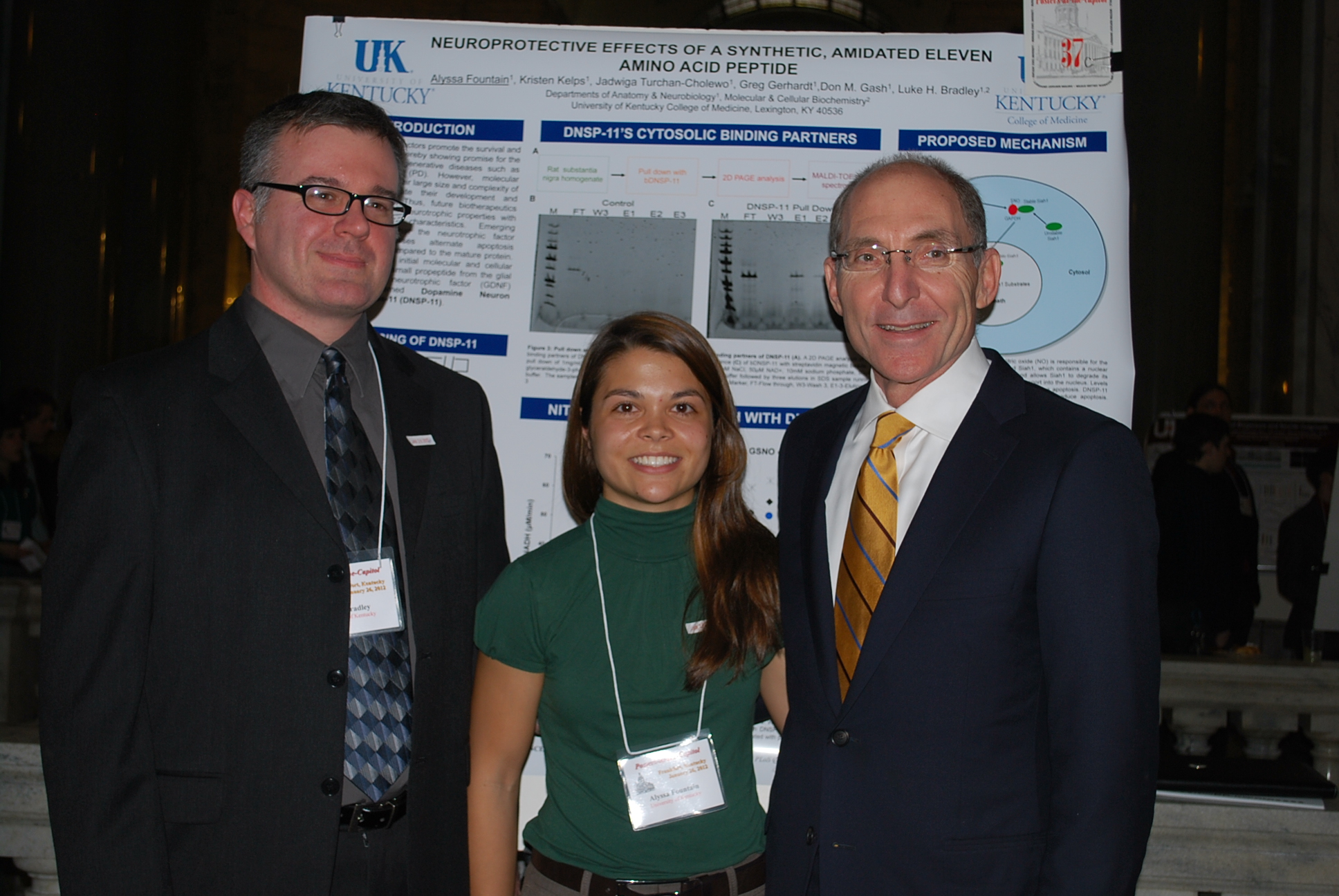 Alyssa Fountain with mentor Luke Bradley (left) and President Capilouto at 2012 Posters at the Capitol.